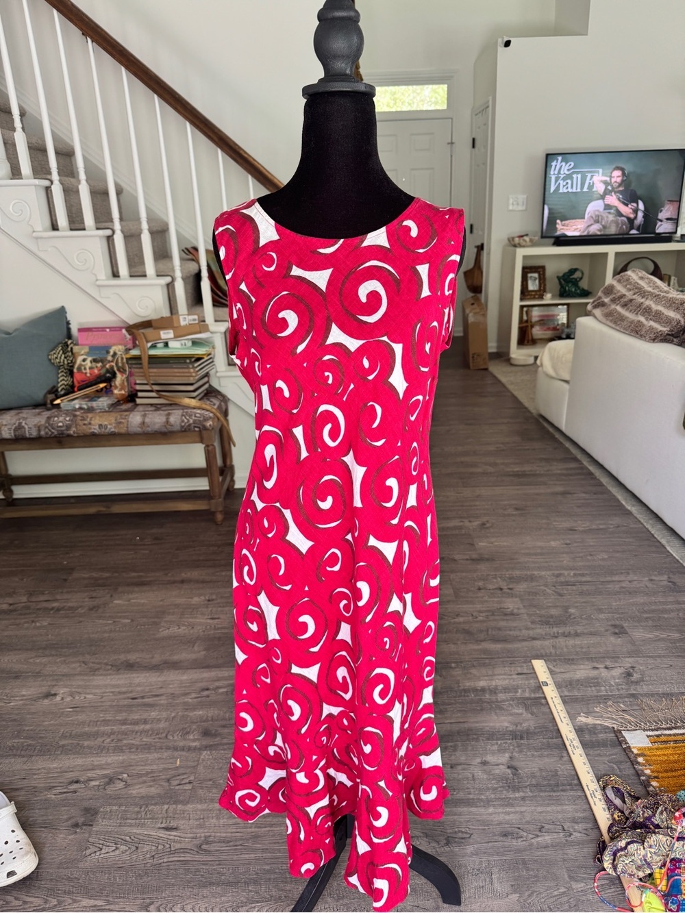 Sleeveless Hot Pink Swirl Maxi Dress